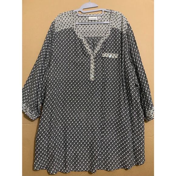 AVENUE Black & White 3/4 Sleeve Collarless Rayon Tunic Top Shirt NWOT Sz 30/32 - Picture 14 of 14
